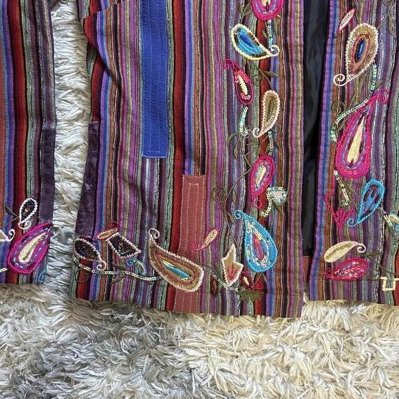 National Geographic Purple Patchwork Open Front Silk Boho Blazer Sz Medium M - Picture 2 of 8